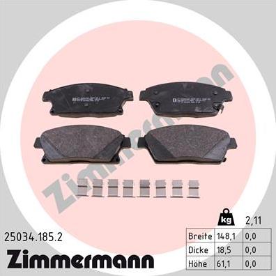 Zimmermann 25034.185.2 - Гальмівні колодки, дискові гальма autocars.com.ua