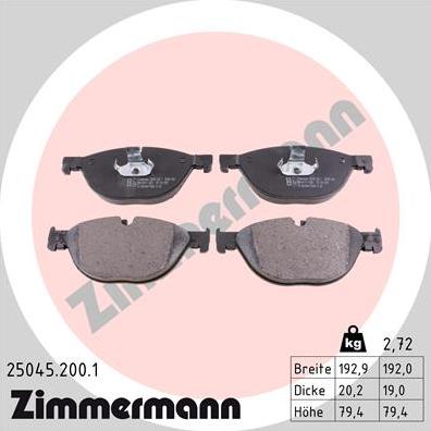 Zimmermann 25045.200.1 - Тормозные колодки, дисковые, комплект avtokuzovplus.com.ua
