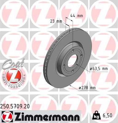 Zimmermann 250.5709.20 - Гальмівний диск autocars.com.ua