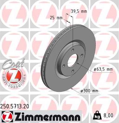 Zimmermann 250.5713.20 - Гальмівний диск autocars.com.ua