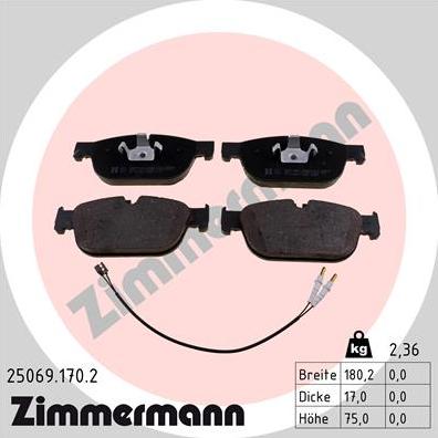 Zimmermann 25069.170.2 - Тормозные колодки, дисковые, комплект avtokuzovplus.com.ua