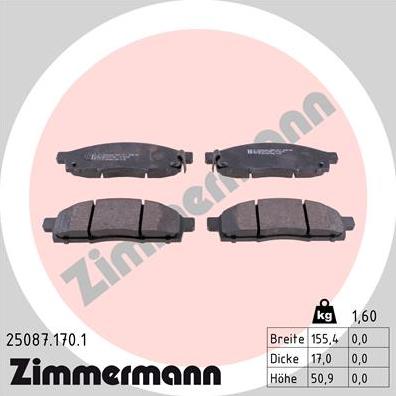 Zimmermann 25087.170.1 - Гальмівні колодки, дискові гальма autocars.com.ua