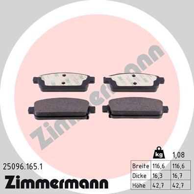 Zimmermann 25096.165.1 - Тормозные колодки, дисковые, комплект autodnr.net