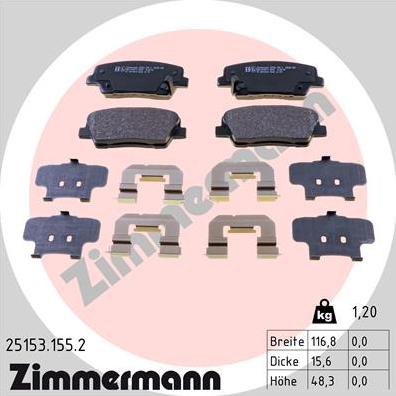 Zimmermann 25153.155.2 - Тормозные колодки, дисковые, комплект avtokuzovplus.com.ua