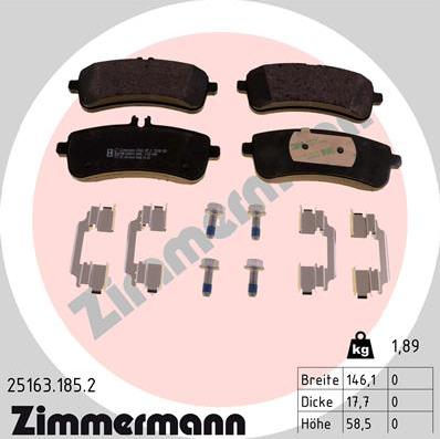 Zimmermann 25163.185.2 - Тормозные колодки, дисковые, комплект avtokuzovplus.com.ua