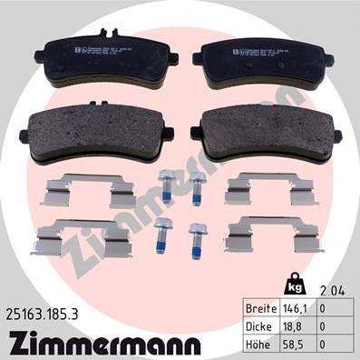 Zimmermann 25163.185.3 - Тормозные колодки, дисковые, комплект autodnr.net