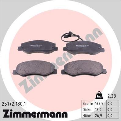 Zimmermann 25172.180.1 - Тормозные колодки, дисковые, комплект autodnr.net