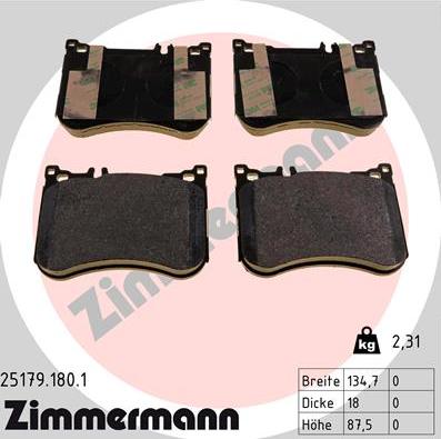 Zimmermann 25179.180.1 - Тормозные колодки, дисковые, комплект avtokuzovplus.com.ua