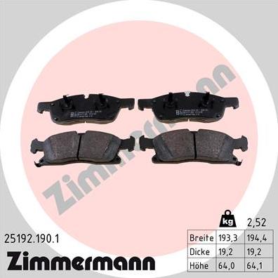 Zimmermann 25192.190.1 - Гальмівні колодки, дискові гальма autocars.com.ua