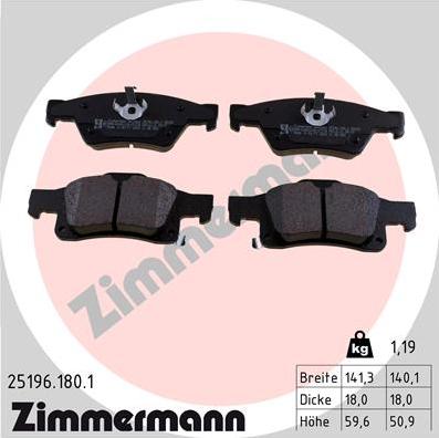 Zimmermann 25196.180.1 - Тормозные колодки, дисковые, комплект avtokuzovplus.com.ua