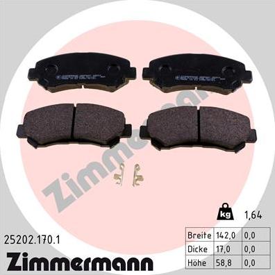 Zimmermann 25202.170.1 - Гальмівні колодки, дискові гальма autocars.com.ua