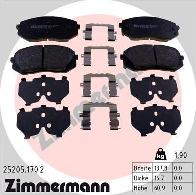 Zimmermann 25205.170.2 - Тормозные колодки, дисковые, комплект avtokuzovplus.com.ua