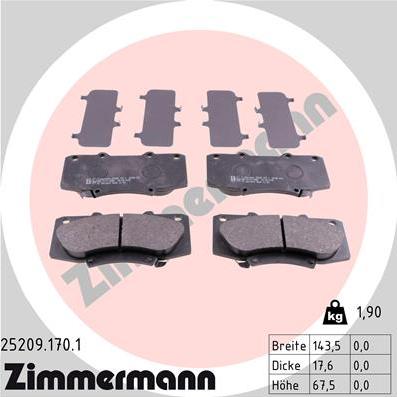 Zimmermann 25209.170.1 - Гальмівні колодки, дискові гальма autocars.com.ua