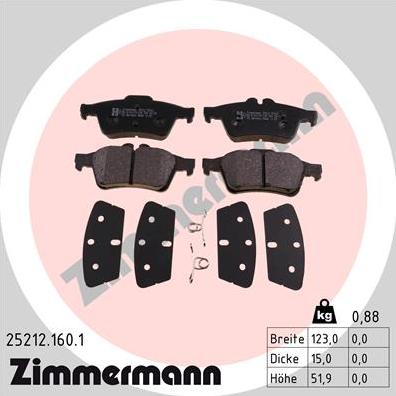 Zimmermann 25212.160.1 - Гальмівні колодки, дискові гальма autocars.com.ua