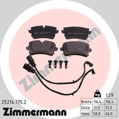 Zimmermann 25214.175.2 - Гальмівні колодки, дискові гальма autocars.com.ua