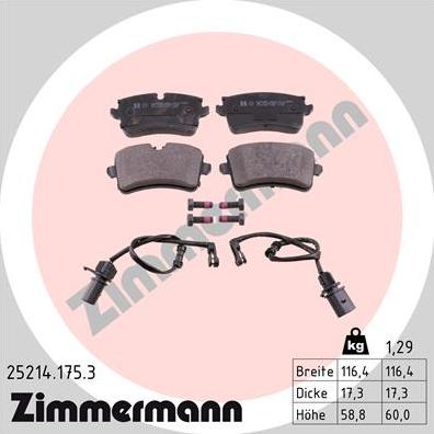 Zimmermann 25214.175.3 - Гальмівні колодки, дискові гальма autocars.com.ua