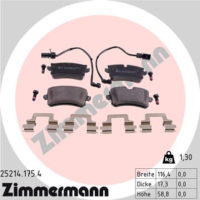 Zimmermann 25214.175.4 - Тормозные колодки, дисковые, комплект avtokuzovplus.com.ua
