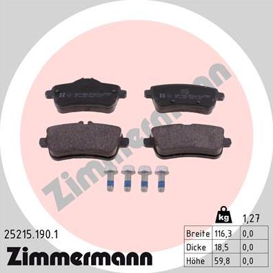 Zimmermann 25215.190.1 - Тормозные колодки, дисковые, комплект avtokuzovplus.com.ua