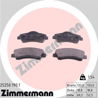 Zimmermann 25250.190.1 - Гальмівні колодки, дискові гальма autocars.com.ua