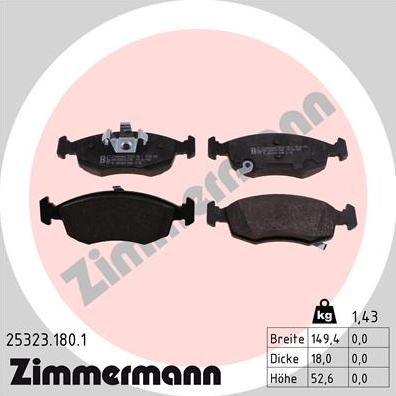 Zimmermann 25323.180.1 - Тормозные колодки, дисковые, комплект avtokuzovplus.com.ua