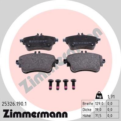 Zimmermann 25326.190.1 - Тормозные колодки, дисковые, комплект avtokuzovplus.com.ua