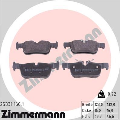 Zimmermann 25331.160.1 - Гальмівні колодки, дискові гальма autocars.com.ua