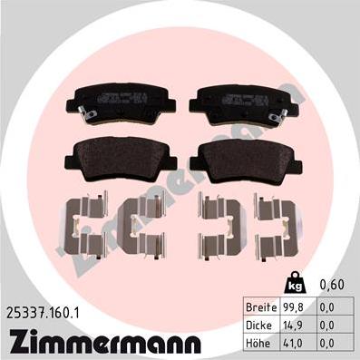 Zimmermann 25337.160.1 - Тормозные колодки, дисковые, комплект avtokuzovplus.com.ua