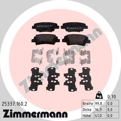 Zimmermann 25337.160.2 - Тормозные колодки, дисковые, комплект avtokuzovplus.com.ua