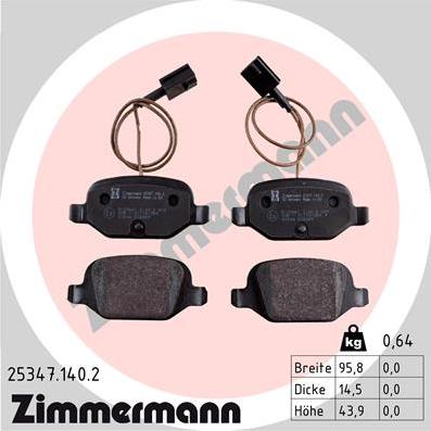 Zimmermann 25347.140.2 - Гальмівні колодки, дискові гальма autocars.com.ua