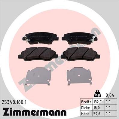 Zimmermann 25348.180.1 - Тормозные колодки, дисковые, комплект avtokuzovplus.com.ua