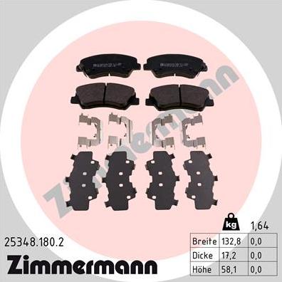 Zimmermann 25348.180.2 - Тормозные колодки, дисковые, комплект avtokuzovplus.com.ua
