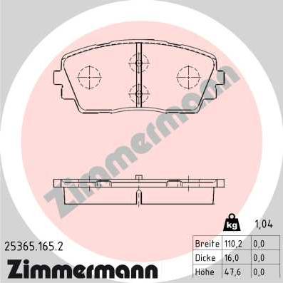 Zimmermann 25365.165.2 - Гальмівні колодки, дискові гальма autocars.com.ua