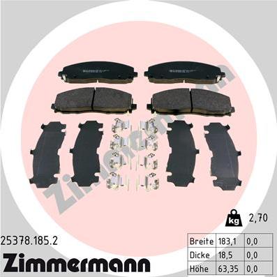 Zimmermann 25378.185.2 - Тормозные колодки, дисковые, комплект avtokuzovplus.com.ua