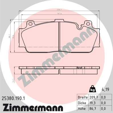 Zimmermann 25380.190.1 - Гальмівні колодки, дискові гальма autocars.com.ua