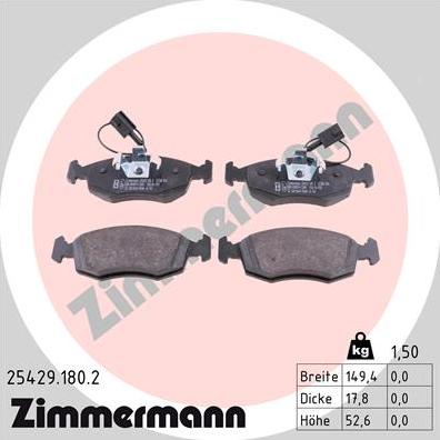 Zimmermann 25429.180.2 - Тормозные колодки, дисковые, комплект avtokuzovplus.com.ua