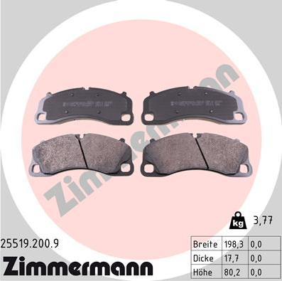 Zimmermann 25519.200.9 - Гальмівні колодки, дискові гальма autocars.com.ua