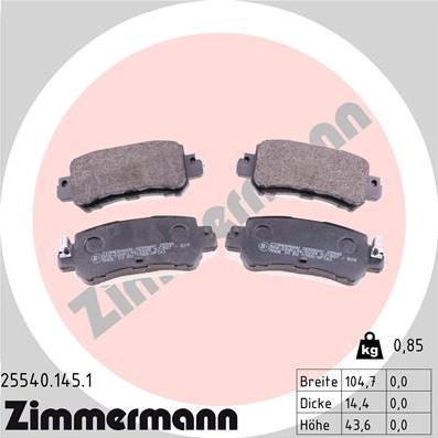 Zimmermann 25540.145.1 - Тормозные колодки, дисковые, комплект avtokuzovplus.com.ua