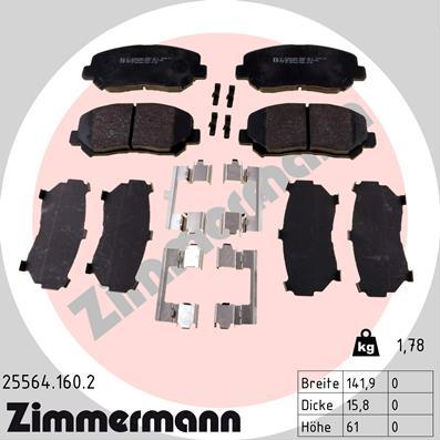 Zimmermann 25564.160.2 - Гальмівні колодки, дискові гальма autocars.com.ua