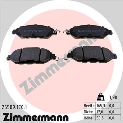 Zimmermann 25589.170.1 - Гальмівні колодки, дискові гальма autocars.com.ua