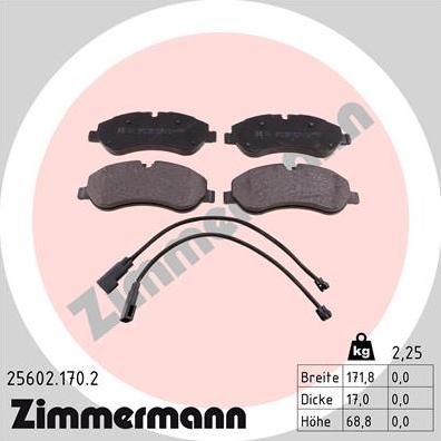 Zimmermann 25602.170.2 - Гальмівні колодки, дискові гальма autocars.com.ua