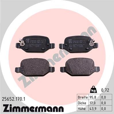 Zimmermann 25652.170.1 - Гальмівні колодки, дискові гальма autocars.com.ua