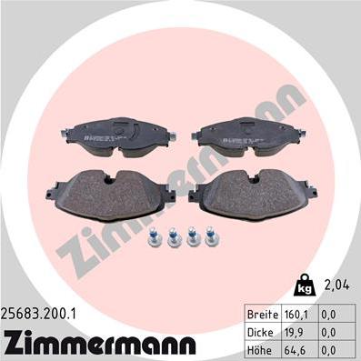 Zimmermann 25683.200.1 - Тормозные колодки, дисковые, комплект avtokuzovplus.com.ua