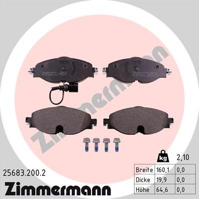 Zimmermann 25683.200.2 - Тормозные колодки, дисковые, комплект avtokuzovplus.com.ua