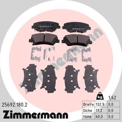 Zimmermann 25692.180.2 - Тормозные колодки, дисковые, комплект avtokuzovplus.com.ua