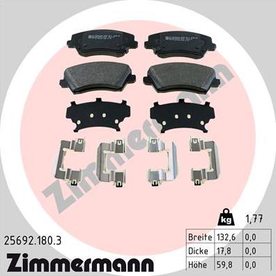 Zimmermann 25692.180.3 - Гальмівні колодки, дискові гальма autocars.com.ua