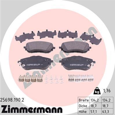 Zimmermann 25698.190.2 - Тормозные колодки, дисковые, комплект avtokuzovplus.com.ua