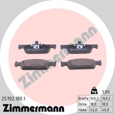 Zimmermann 25702.180.1 - Тормозные колодки, дисковые, комплект avtokuzovplus.com.ua