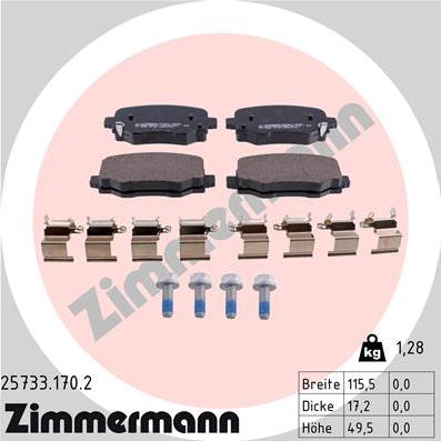 Zimmermann 25733.170.2 - Гальмівні колодки, дискові гальма autocars.com.ua