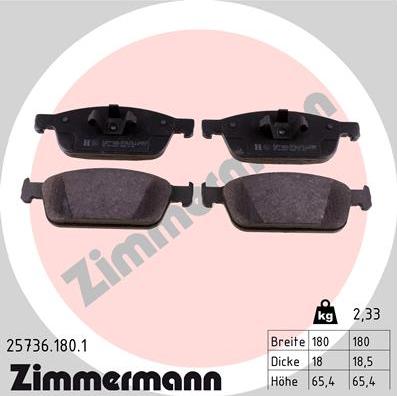Zimmermann 25736.180.1 - Тормозные колодки, дисковые, комплект avtokuzovplus.com.ua