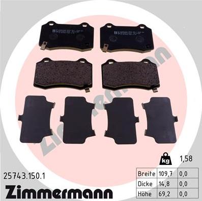 Zimmermann 25743.150.1 - Гальмівні колодки, дискові гальма autocars.com.ua